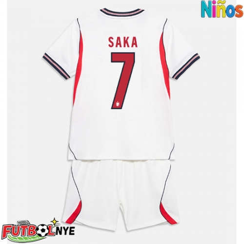 Camiseta Inglaterra Bukayo Saka #7 Primera Equipación para niños Mundial 2026 manga corta (+ pantalones cortos)